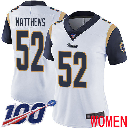 Los Angeles Rams Limited White Women Clay Matthews Road Jersey NFL Football 52 100th Season Vapor Untouchable